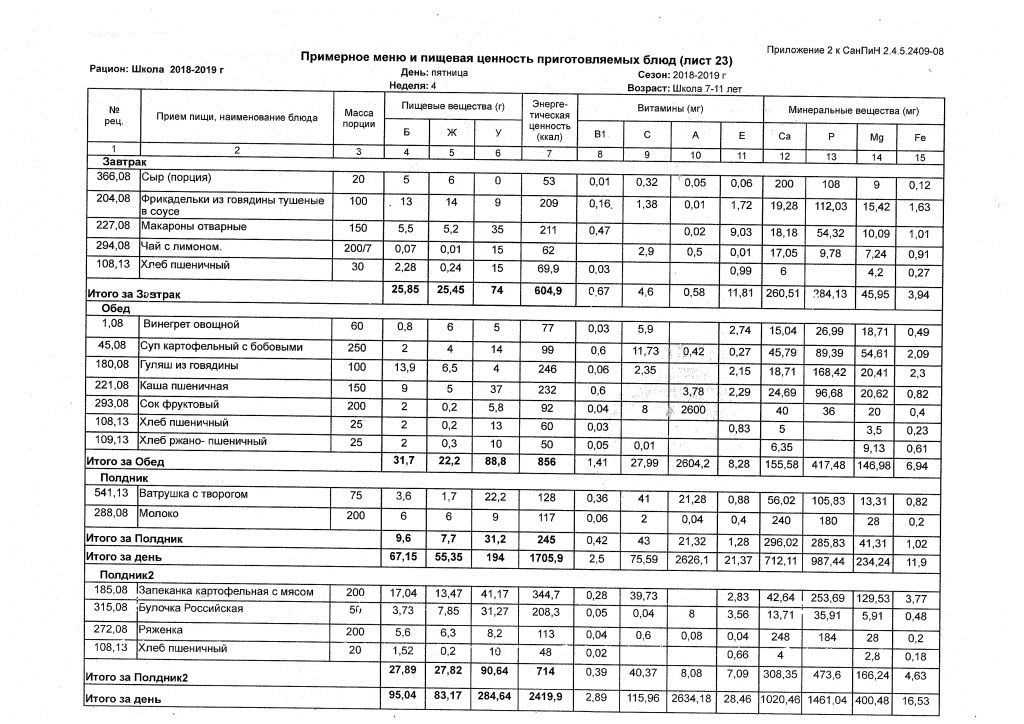 Супы для школьного питания по новому санпин