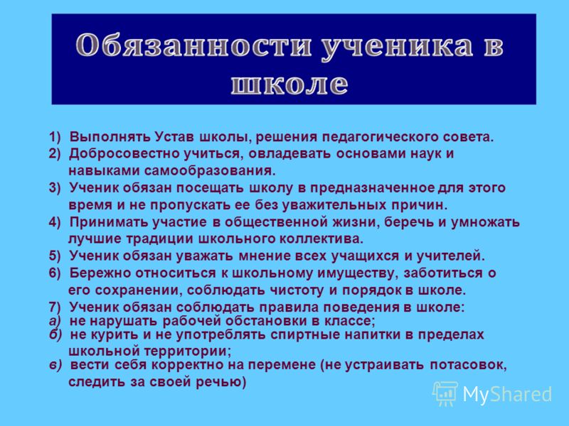 Презентация устав школы права и обязанности учащихся