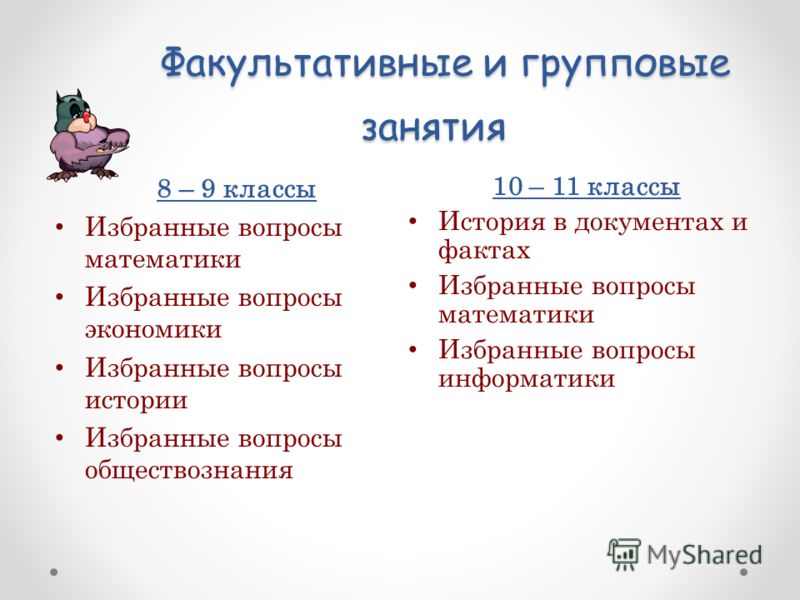 Между началом факультативных занятий и последним. Избранные вопросы обществознания. Избранные вопросы математики. Факультативное занятие это в педагогике. Избранные вопросы информатики.