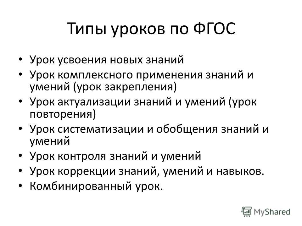 Виды урока по фгос в начальной