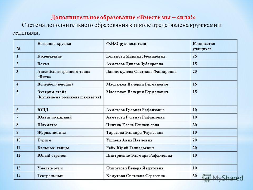 План предметного кружка