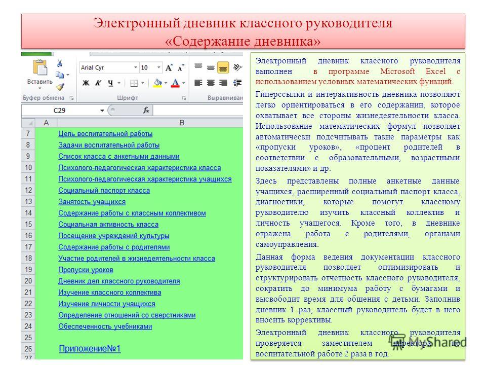 Содержание дневника. Содержание дневника классного руководителя. Электронный журнал для классного руководителя. Содержание электронного журнала. Электронный журнал классного руководителя в excel.