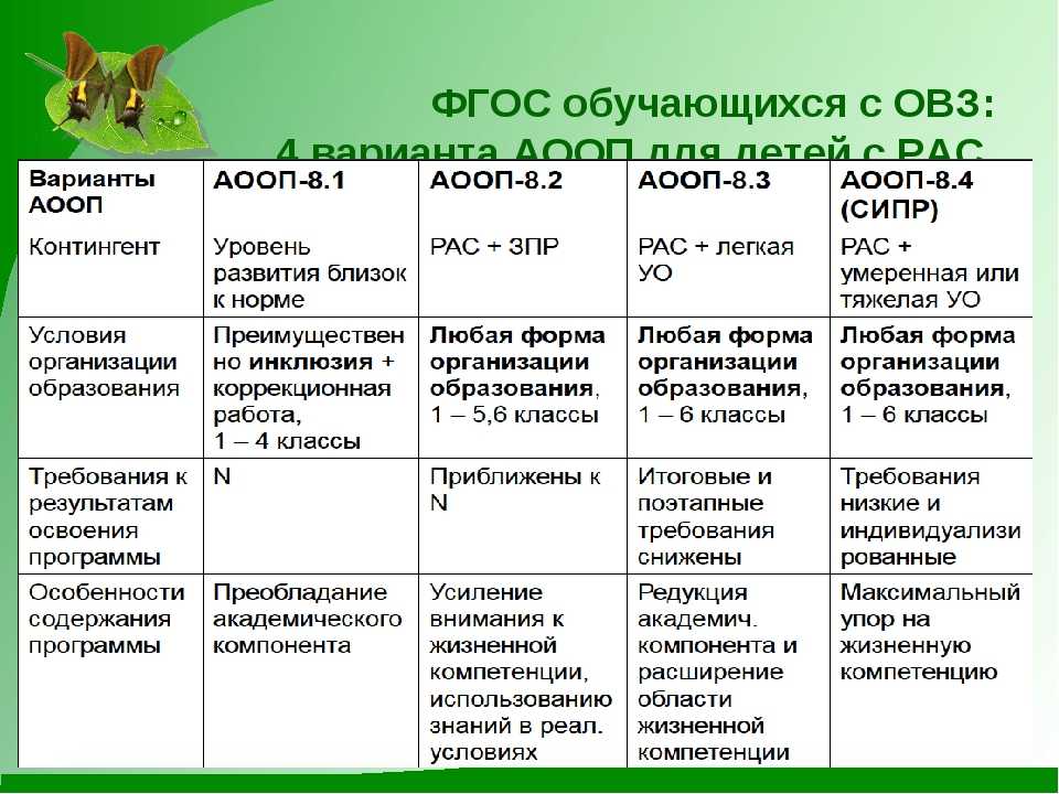 Виды программ овз. ФГОС для детей с расстройствами аутистического спектра. Варианты программ для детей с рас. АООП для детей с расстройством аутистического спектра. Варианты обучения детей с рас.