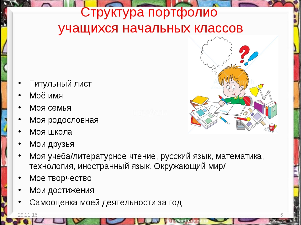 Образец портфолио ученика начальной школы по фгос образец