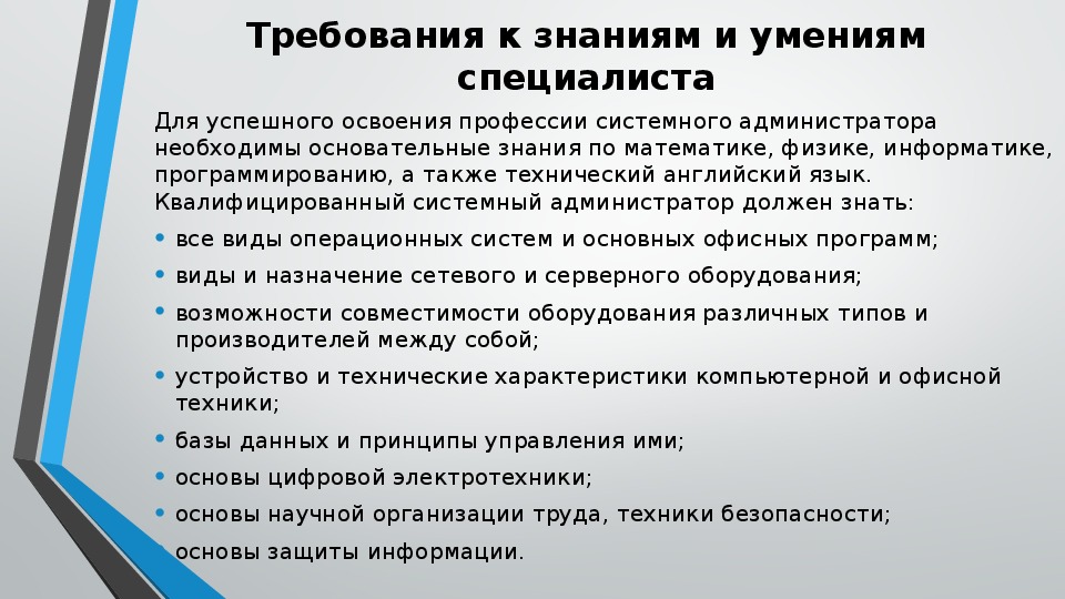 Основные знания и умения