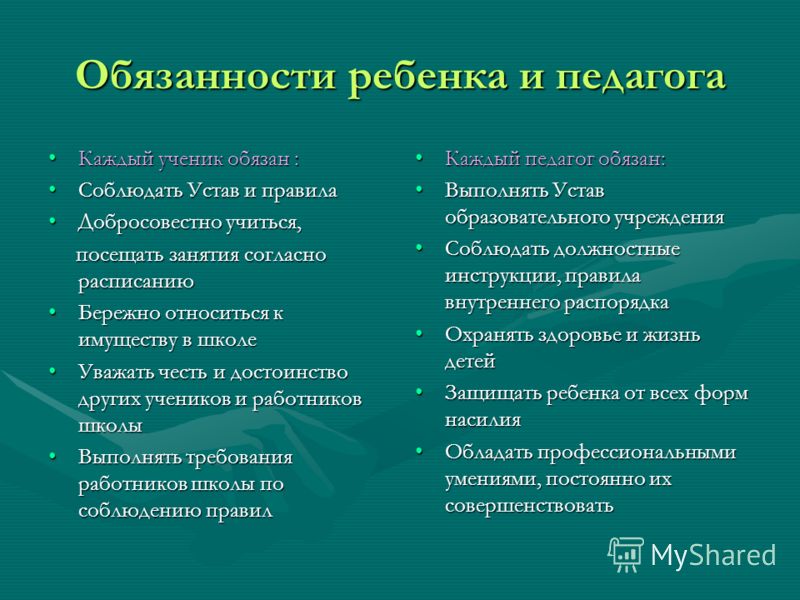 Декларация прав учителей и учащихся школы проект