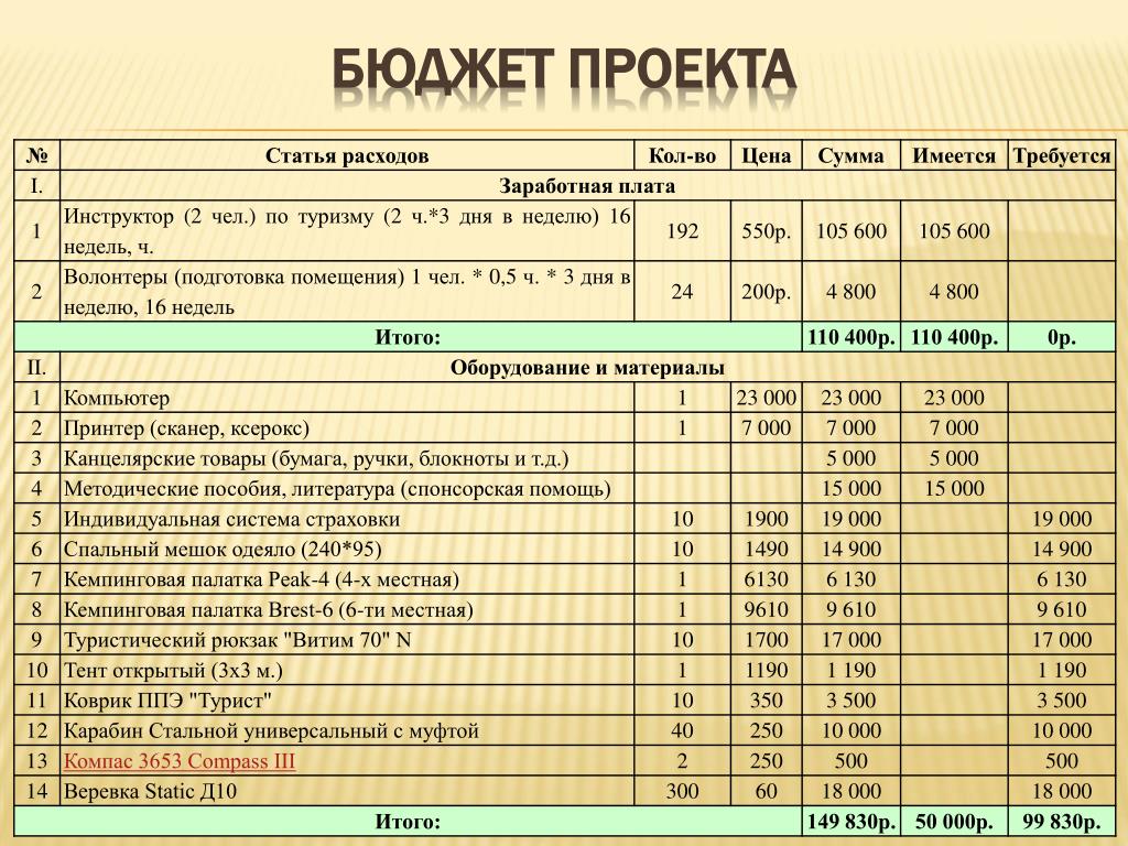 Плановый бюджет проекта