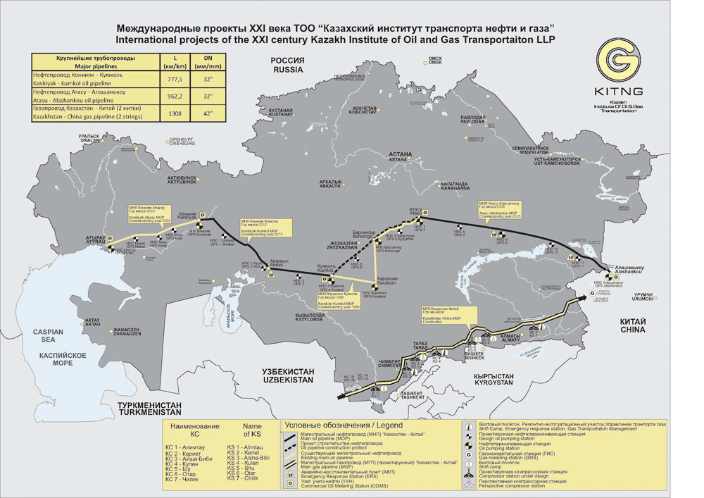 Карта газопроводов казахстана