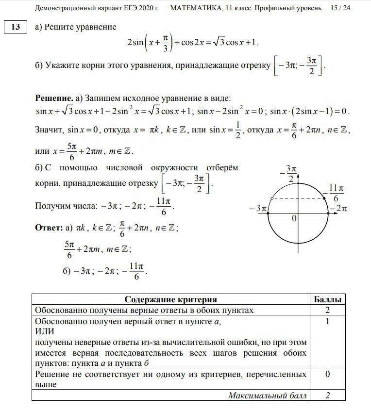 Демонстрационный вариант егэ математика профиль